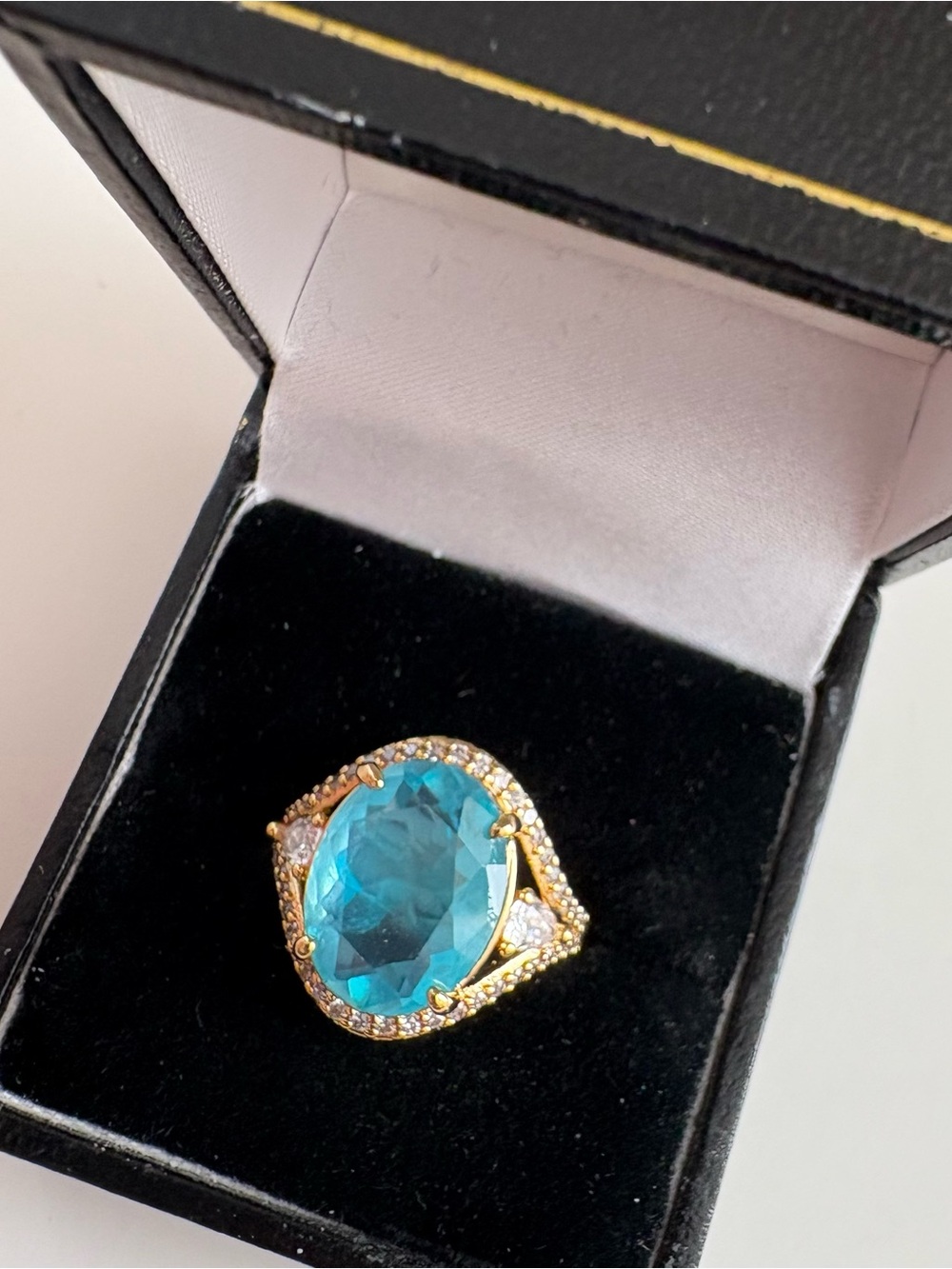 Bomb Party Enchanted Dreamscape Ring RG10546 Aqua Blue Quartz Gold Plating